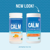 Orange-flavored Calm Magnesium Anti-Stress Gummies spilling from bottle